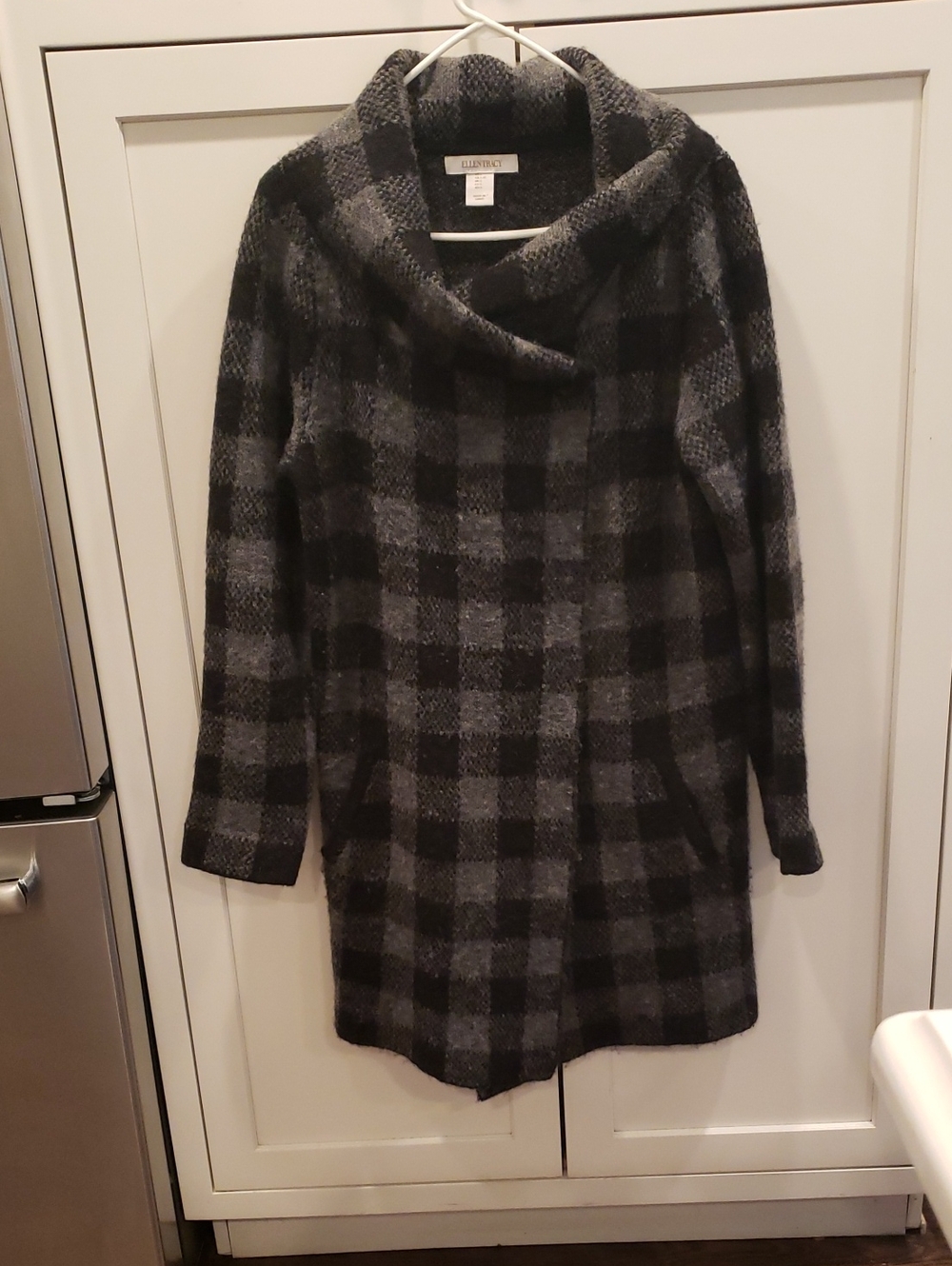 Ellen Tracy Black Gray Buffalo Plaid Wool Blend Jacket
